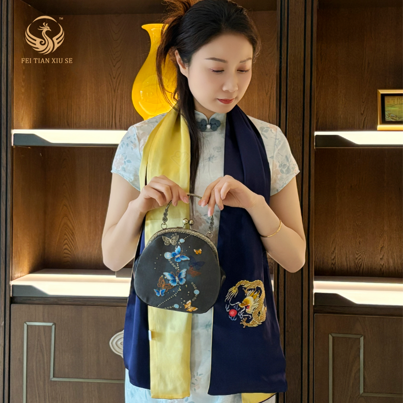 feitianxiuseSoochow Embroidery Luxury Tote & Crossbody Bag - Elegant Chinese Style Handbag for Women