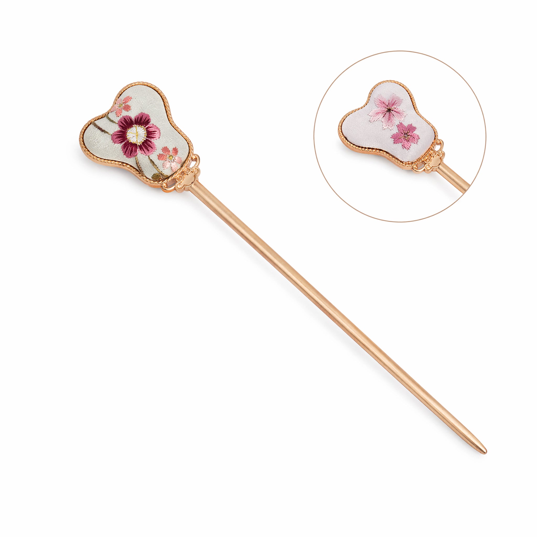 Apsastitch Xiang Embroidery Double-Sided Hairpins Series – 12-Hour Handcrafted Intangible Cultural Heritage Hair Accessories, Mulberry Silk Thread, Peach Blossom/Peach Heart/Pink Rabbit/Strawberry Designs, Unique Chinese Floral Jewelry Gift