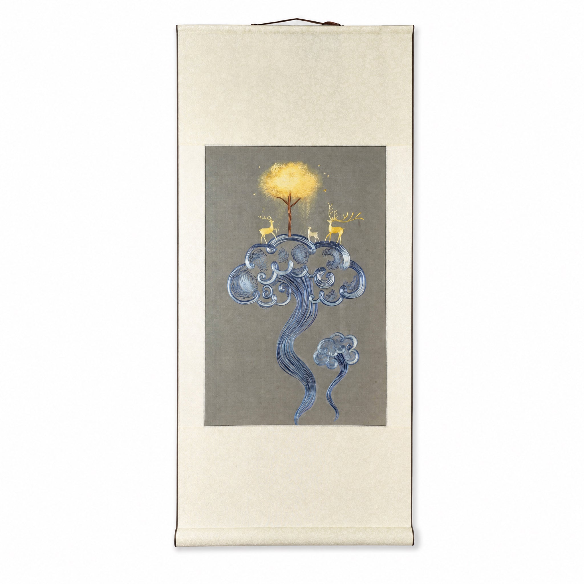 Apsastitch Xiang Embroidery "Ruyi & Auspicious Clouds" Scroll – 104-Hour Handcrafted Silk Embroidery Wall Art with Brocade Mounting, Symbol of Good Fortune & Prosperity, Unique Chinese Heritage Home Decor Gift
