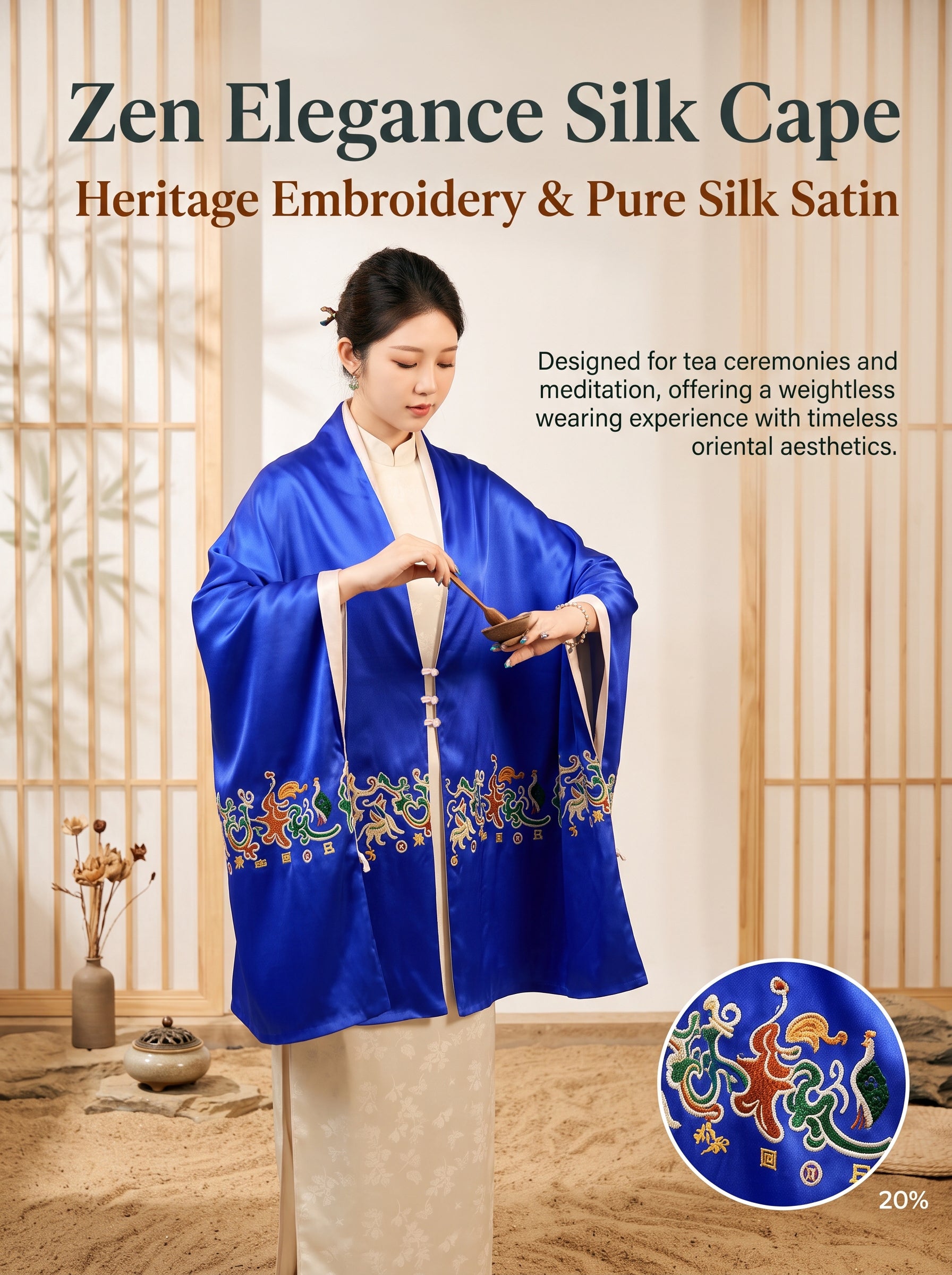 Apsastitch Five Stars of the East Silk Scarf – Hand-Embroidered Heritage Wrap | 100% Mulberry Silk | Auspicious Han Dynasty Motif Limited Edition