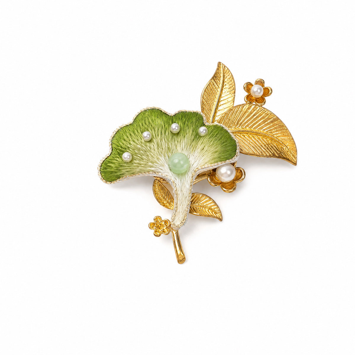 Apsastitch Xiang Embroidery Ginkgo Leaf Brooch – 24-Hour Handcrafted Silk Brooch with Alloy Pin, Yellow & Green Colors, Unique Chinese Heritage Fashion Accessory Gift
