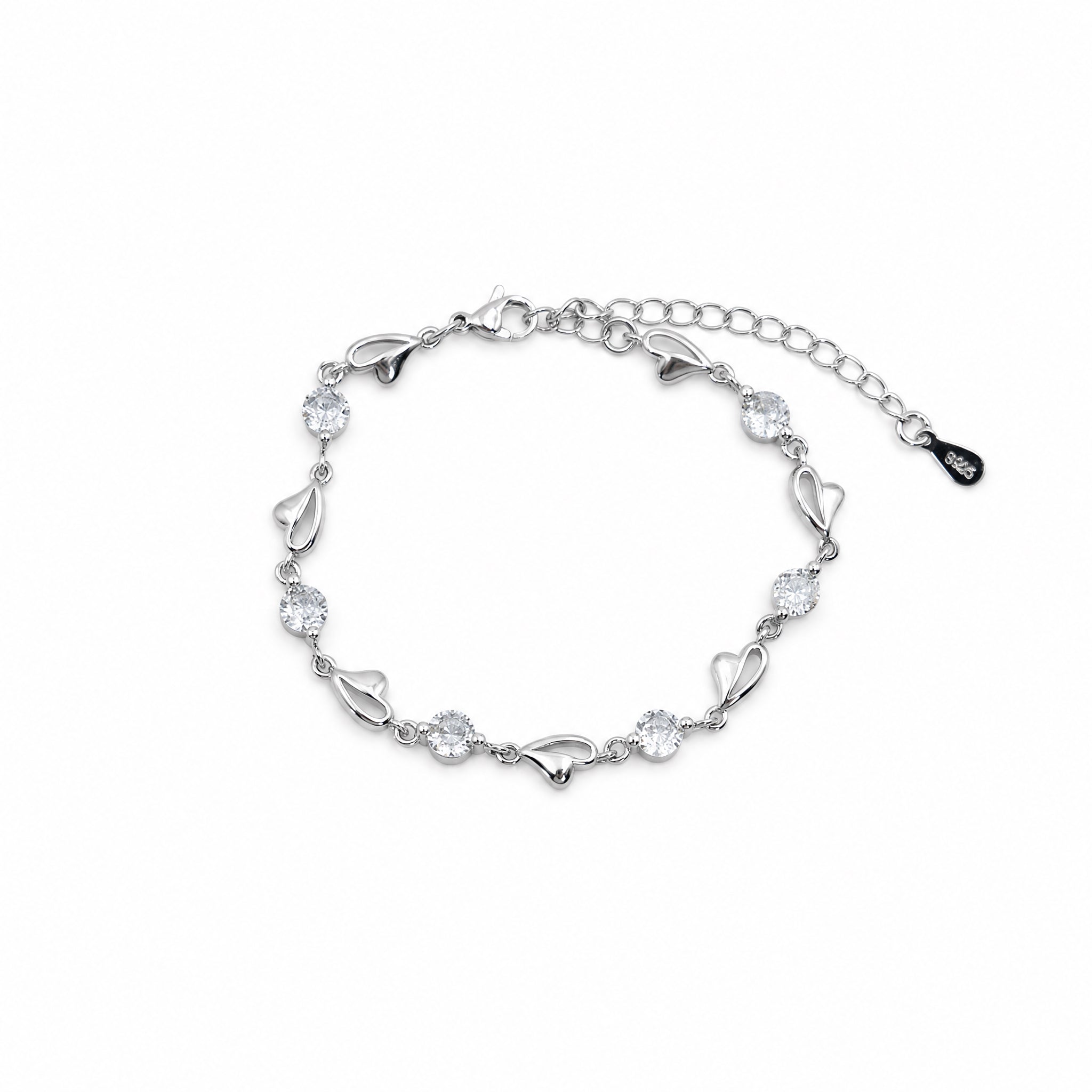 Apsastitch Heart Charm Bracelet Series – Crystal Heart Pendant Bracelet with Adjustable Chain, White/Blue/Pink Crystal Options, Sweet Minimalist Everyday Jewelry Gift