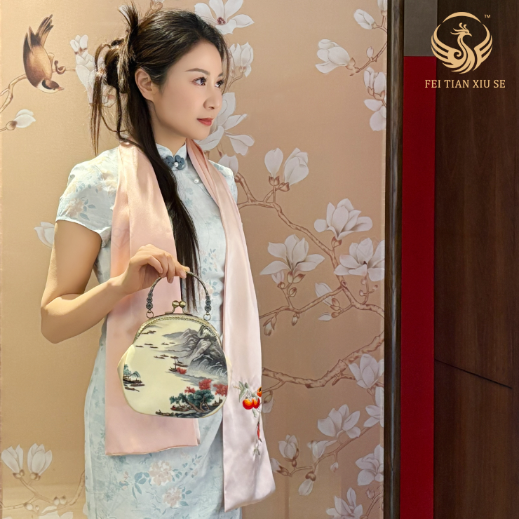 feitianxiuseSoochow Embroidery Luxury Tote & Crossbody Bag - Elegant Chinese Style Handbag for Women