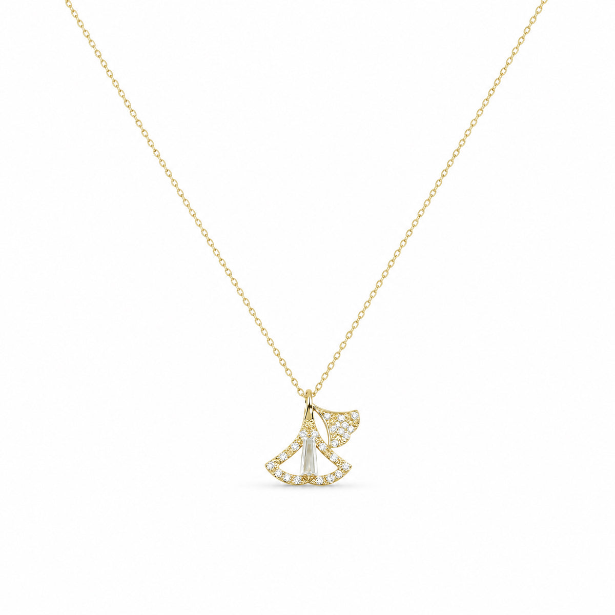 Apsastitch Gold Necklace Series – Minimalist Pendant Necklaces with Chain, Heart / Square Diamond / Girl / Oval Diamond / Ginkgo Leaf Designs, Unique Everyday Fashion Jewelry Gift
