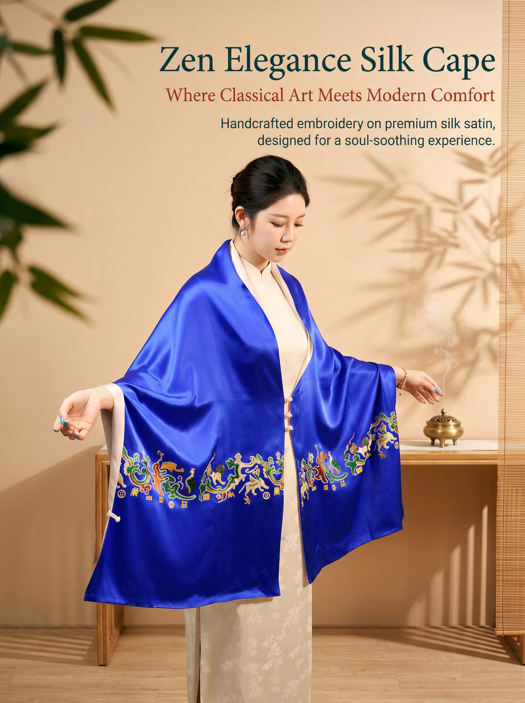 Apsastitch Five Stars of the East Silk Scarf – Hand-Embroidered Heritage Wrap | 100% Mulberry Silk | Auspicious Han Dynasty Motif Limited Edition