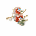 Apsastitch Xiang Embroidery "Shishi Ruyi" Persimmon Brooch – 24-Hour Handcrafted Silk Brooch with Alloy Pin, Symbol of "All Things Going Well", Unique Chinese Heritage Fashion Accessory Gift