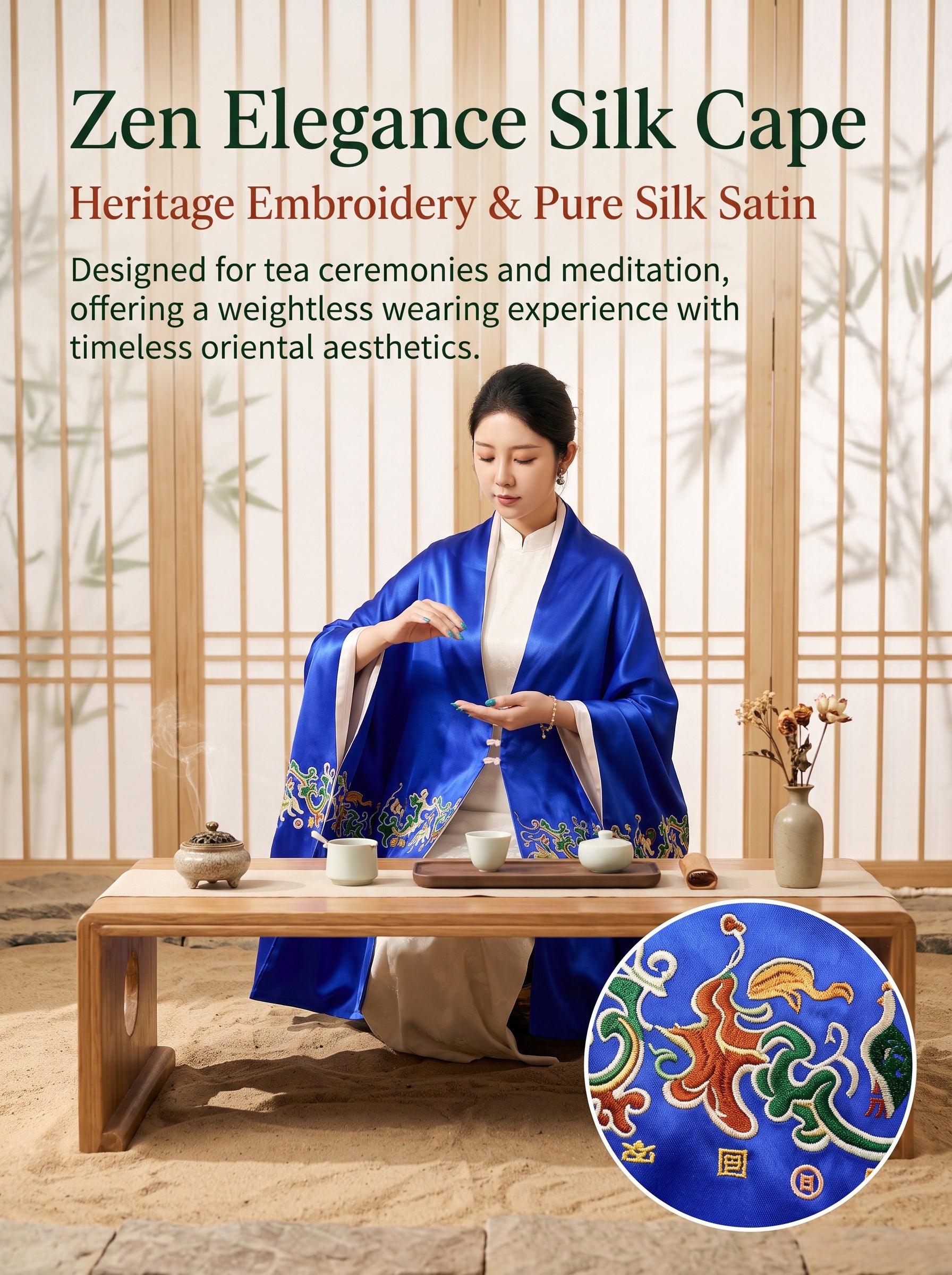 Apsastitch Five Stars of the East Silk Scarf – Hand-Embroidered Heritage Wrap | 100% Mulberry Silk | Auspicious Han Dynasty Motif Limited Edition