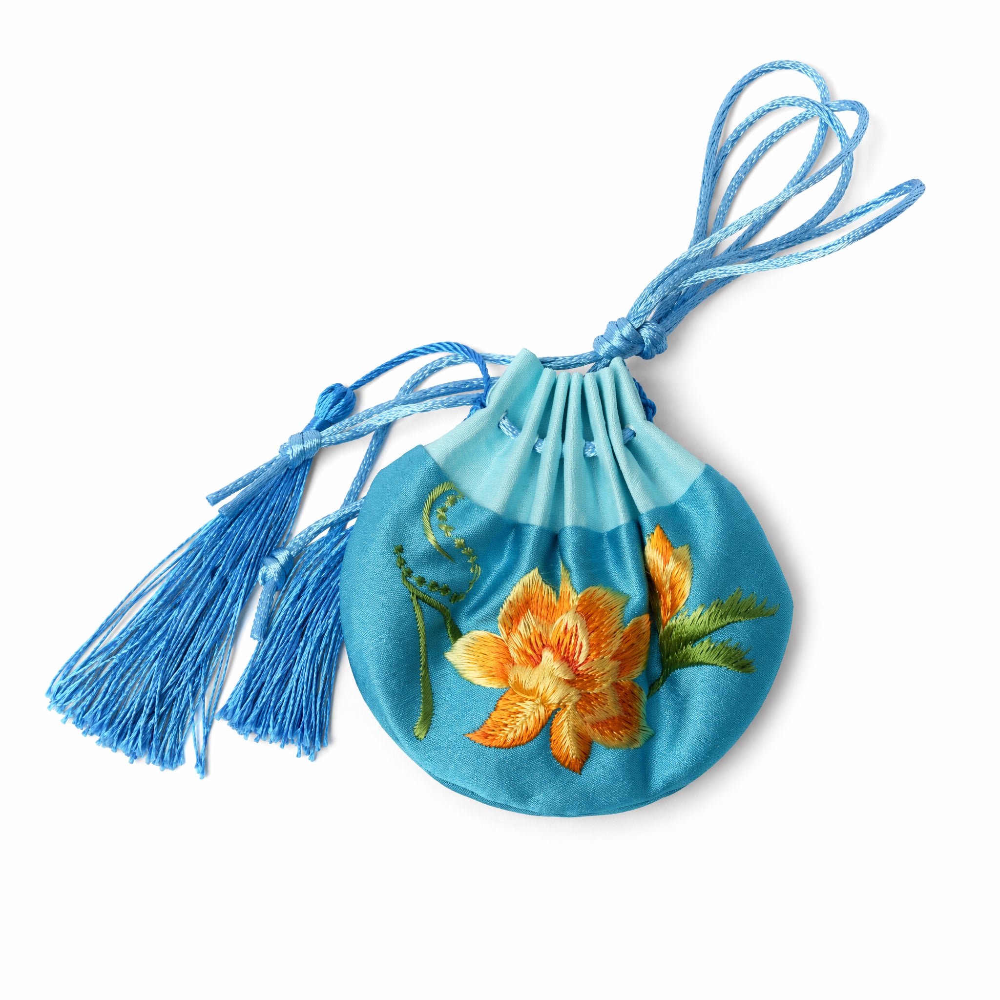 Apsastitch Su Embroidery "Golden Orchid" Sachet – 24-Handcrafted Silk Sachet with Tassel, Purple/Blue/Yellow Colors, Symbol of Prosperity & Honor, Unique Chinese Heritage Gift