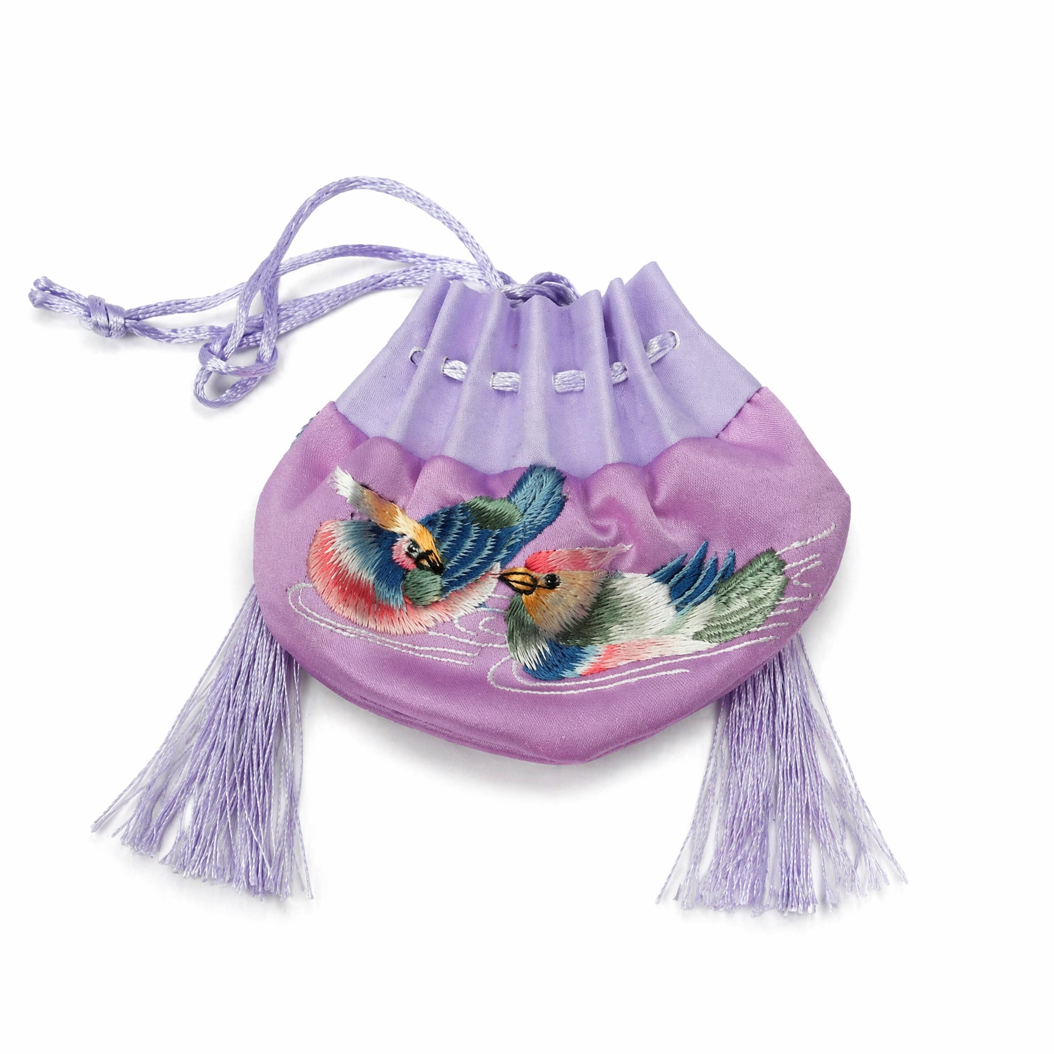 Apsastitch Su Embroidery "Mandarin Ducks" Sachet – 24-Handcrafted Silk Sachet with Tassel, Purple & Blue Colors, Symbol of Love & Harmony, Unique Chinese Heritage Gift