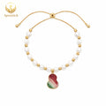 Apsastitch Dunhuang Five-Color Gourd Bracelet Series – 24K Gold-Plated S925 Silver with Freshwater Pearl & Mulberry Silk Embroidery, Five Auspicious Colors, Adjustable Sliding Knot, Unique Chinese Heritage Jewelry Gift