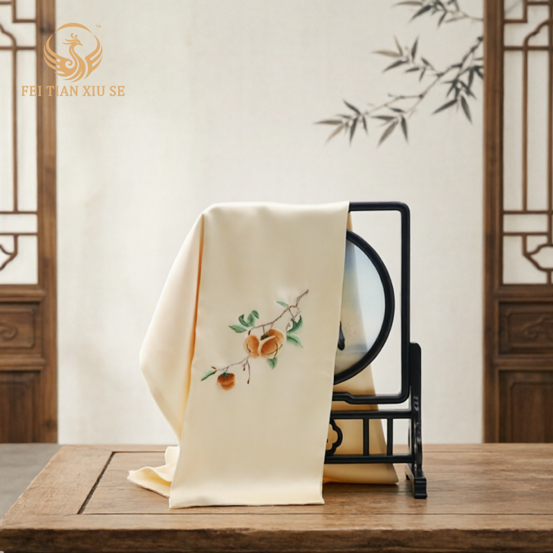 Luxury Handmade Embroidered Silk Scarf Women 100% Real Mulberry Silk Shawl Wrap High-End Gift
