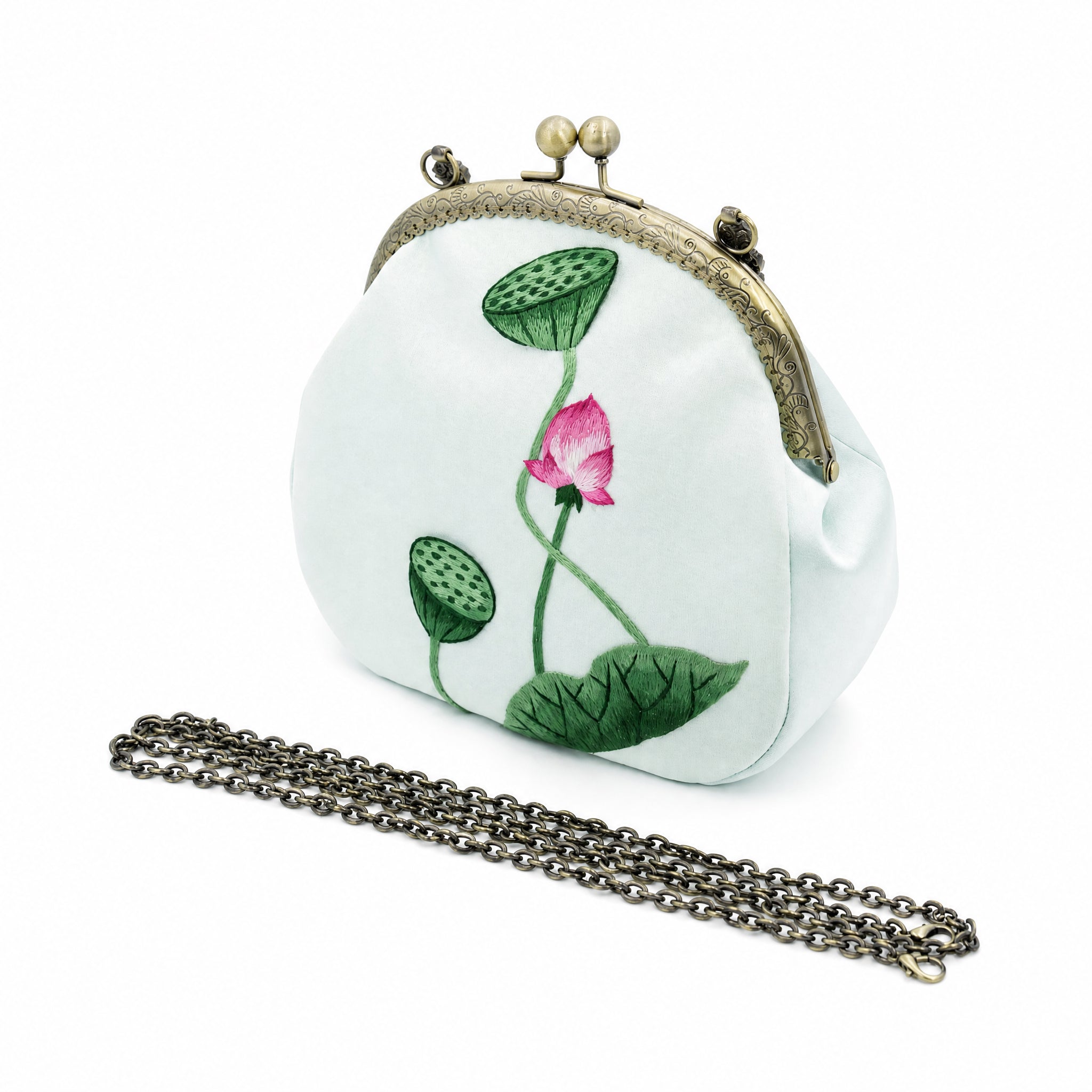 Apsastitch Su Embroidery "Lotus & Lotus Pod" Tote Bag – 216-Hour Handcrafted Silk Art Bag with Bronze Hardware, Unique Chinese Heritage Fashion Accessory Gift