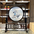 FEI TIAN XIU SE hinese Double-Sided Embroidery Horse Table Screen Feng Shui Home Decor