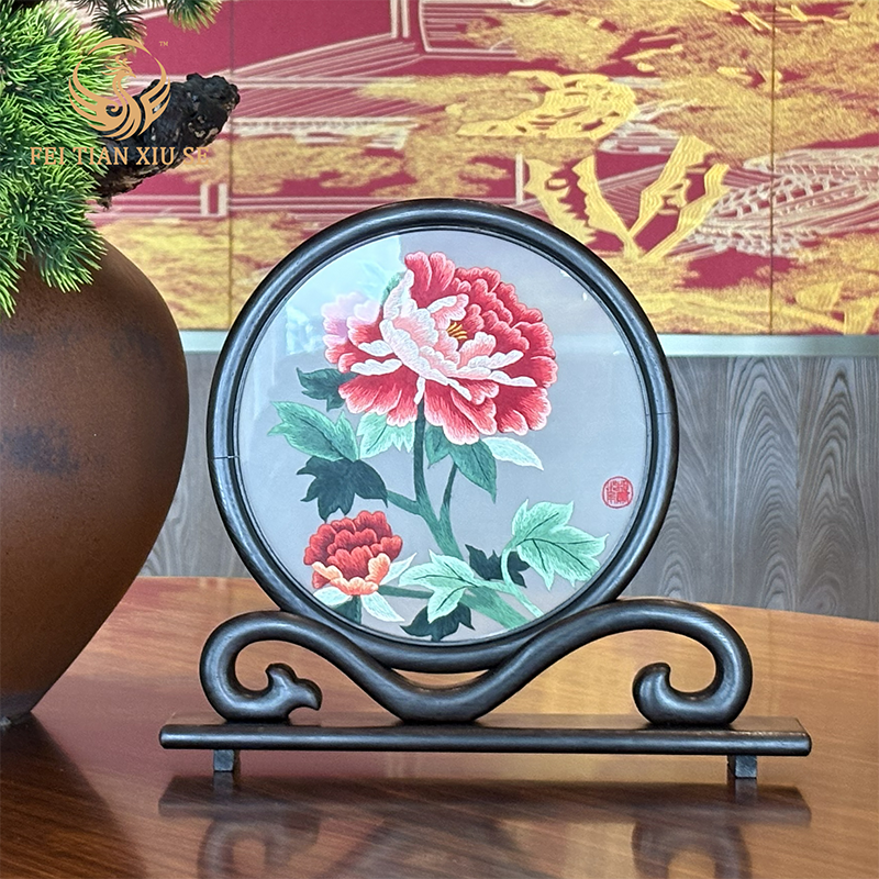 FEITIANXIUSE Hand-embroidered silk tabletop decoration, Valentine's Day and Mother's Day gift