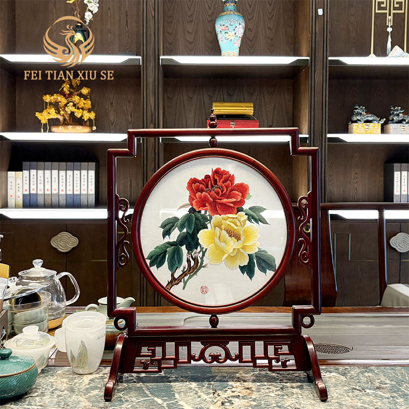 FEITIANXIUSE Hand-embroidered silk tabletop decoration, Valentine's Day and Mother's Day gift