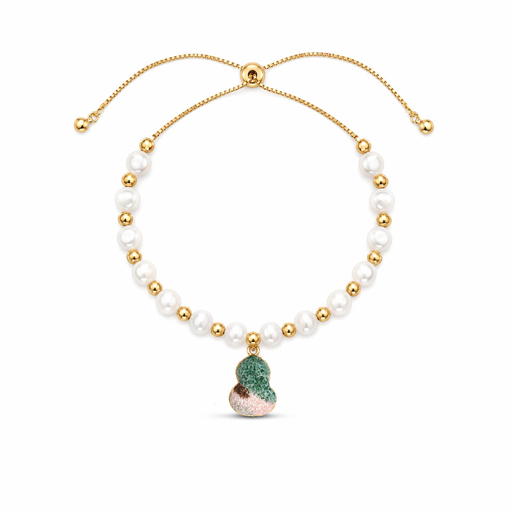 Apsastitch Hand-Embroidered Gourd Bracelet | 24K Gold Vermeil S925 Silver with Freshwater Pearl | Dunhuang Five-Color Blessing Jewelry | Limited Edition Certified Artisan Piece
