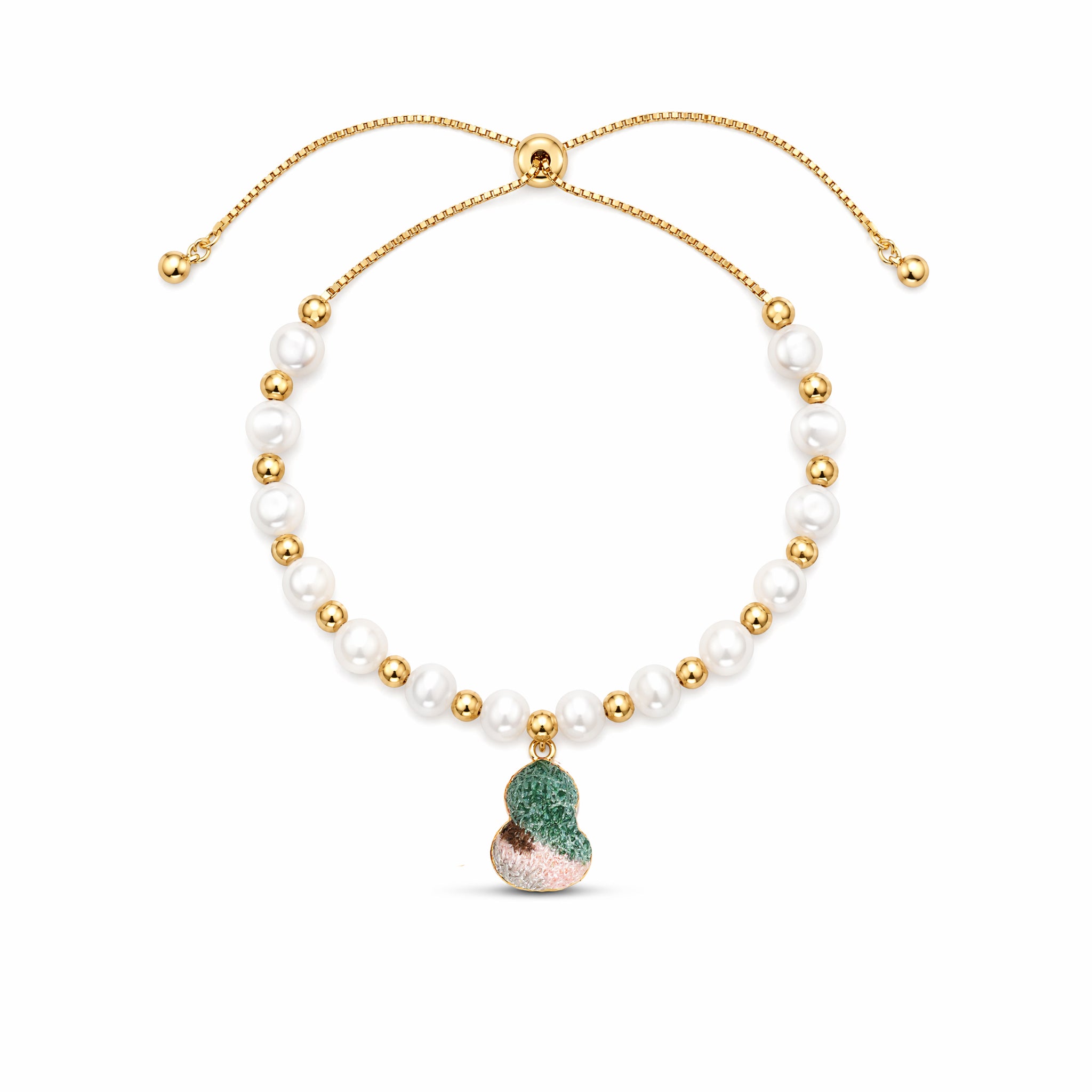 Apsastitch Hand-Embroidered Gourd Bracelet | 24K Gold Vermeil S925 Silver with Freshwater Pearl | Dunhuang Five-Color Blessing Jewelry | Limited Edition Certified Artisan Piece