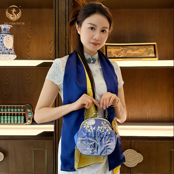 feitianxiuseSoochow Embroidery Luxury Tote & Crossbody Bag - Elegant Chinese Style Handbag for Women