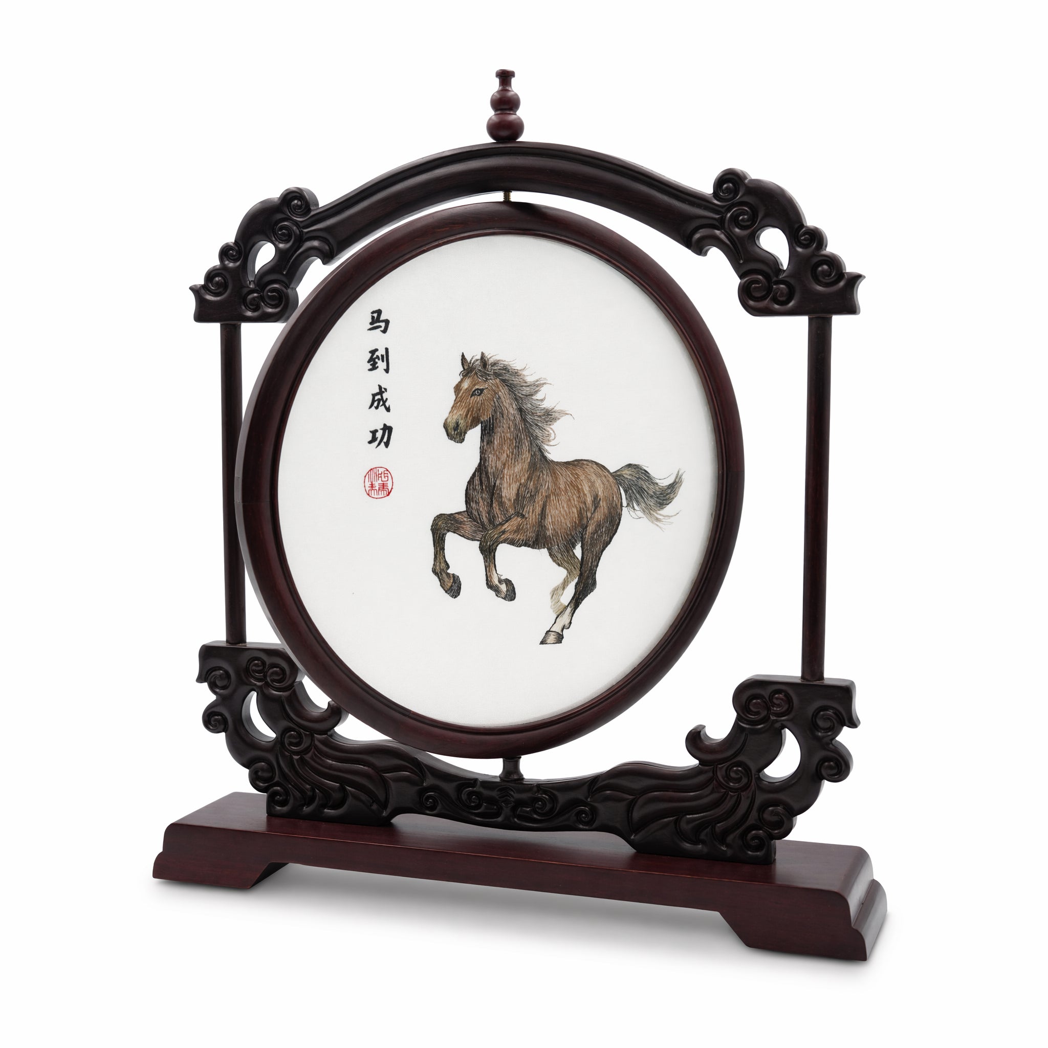 Apsastitch Galloping Horse Embroidery Table Screen, Handcrafted Silk Home Decor Wall Art – 120-Hour Xiang Embroidery, Unique Chinese Housewarming Gift
