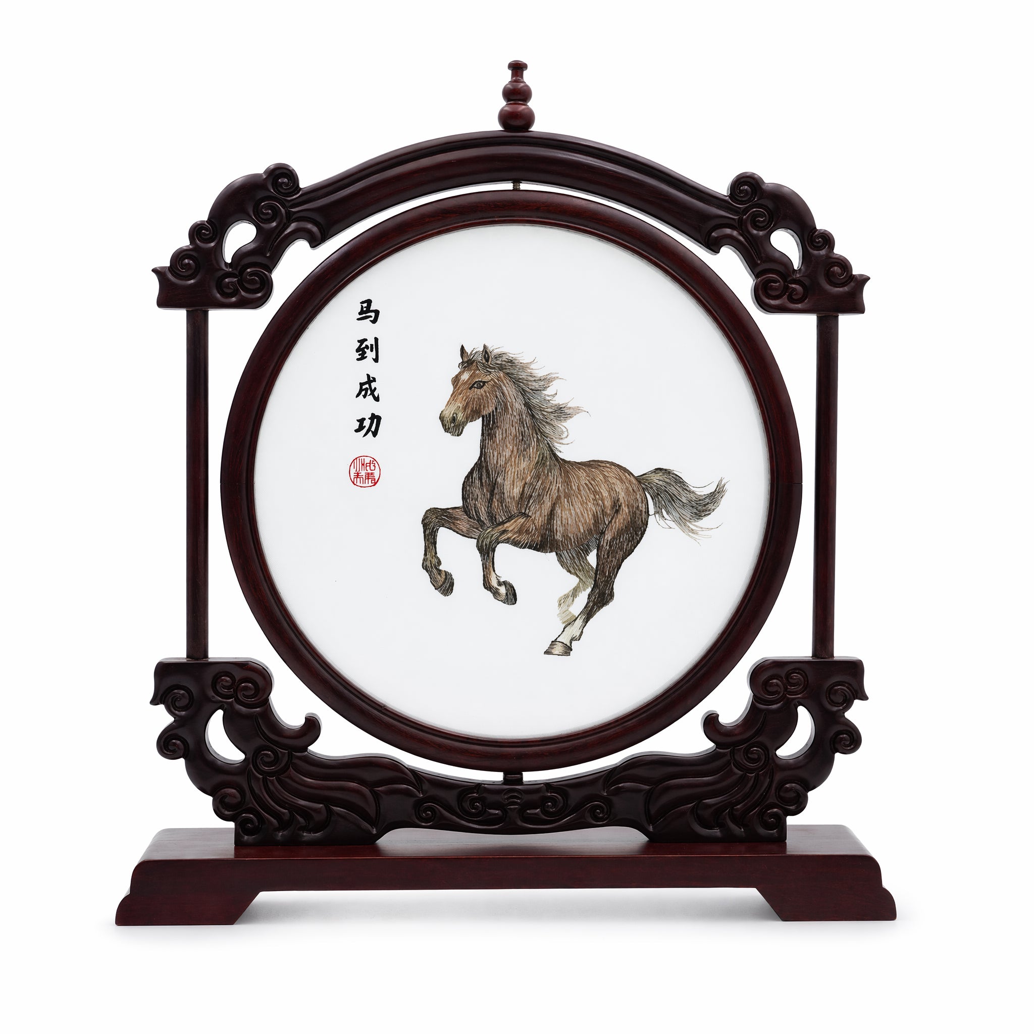 Apsastitch Galloping Horse Embroidery Table Screen, Handcrafted Silk Home Decor Wall Art – 120-Hour Xiang Embroidery, Unique Chinese Housewarming Gift