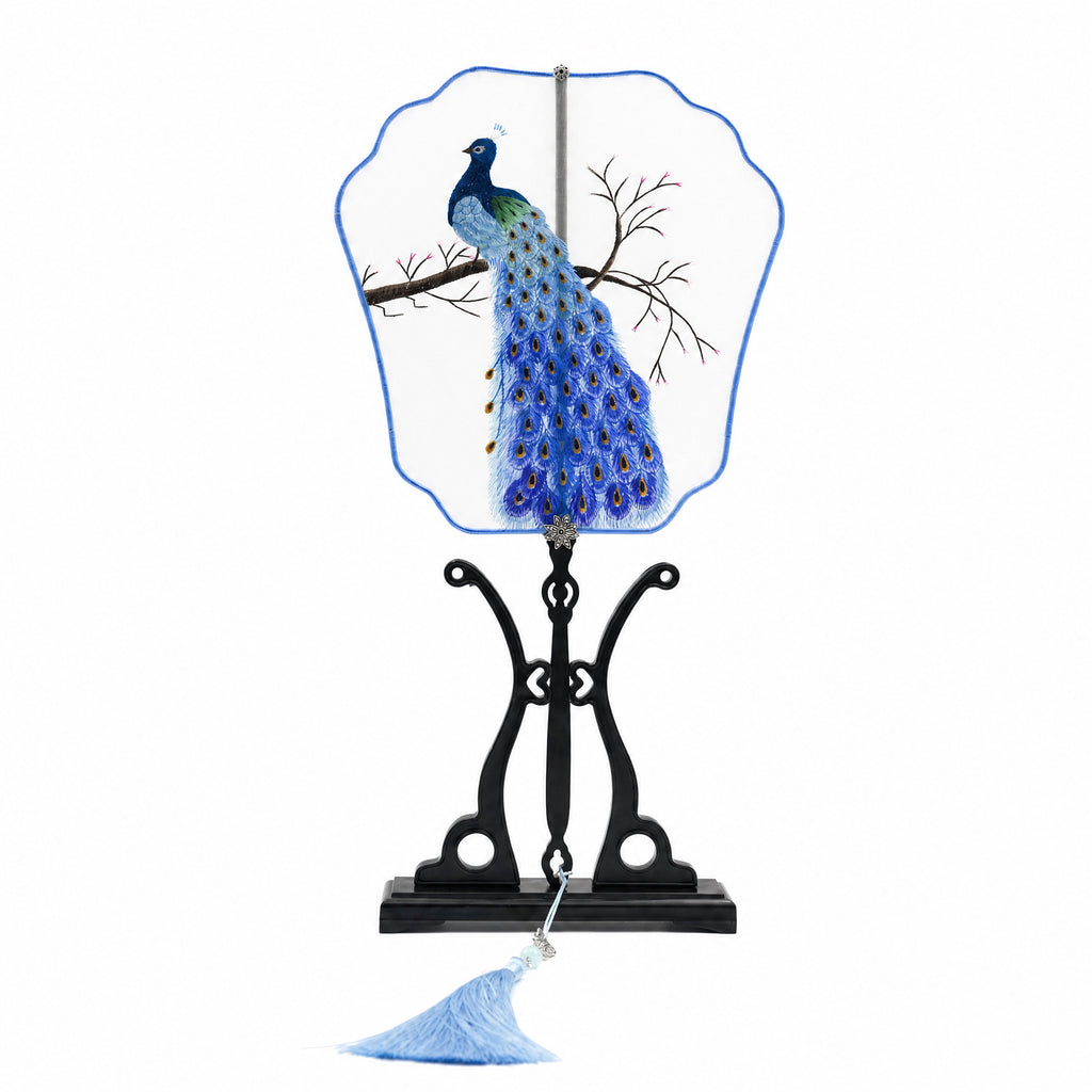 Apsastitch Su Embroidery Hand-Wrapped Silk Fan "Peacock" – 192-Hour Handcrafted Suzhou Embroidery Art Fan, 100% Mulberry Silk with Ebony Handle, Unique Chinese Heritage Home Decor Gift