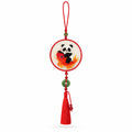 Apsastitch Double-Sided Panda with Carp Fish Embroidery Car Hanging Ornament – 24-Hour Handcrafted Xiang Embroidery Car Charm, Silk Satin with Silk Tassel, Lucky Panda Rearview Mirror Decor, Unique Yearly Surplus Gift
