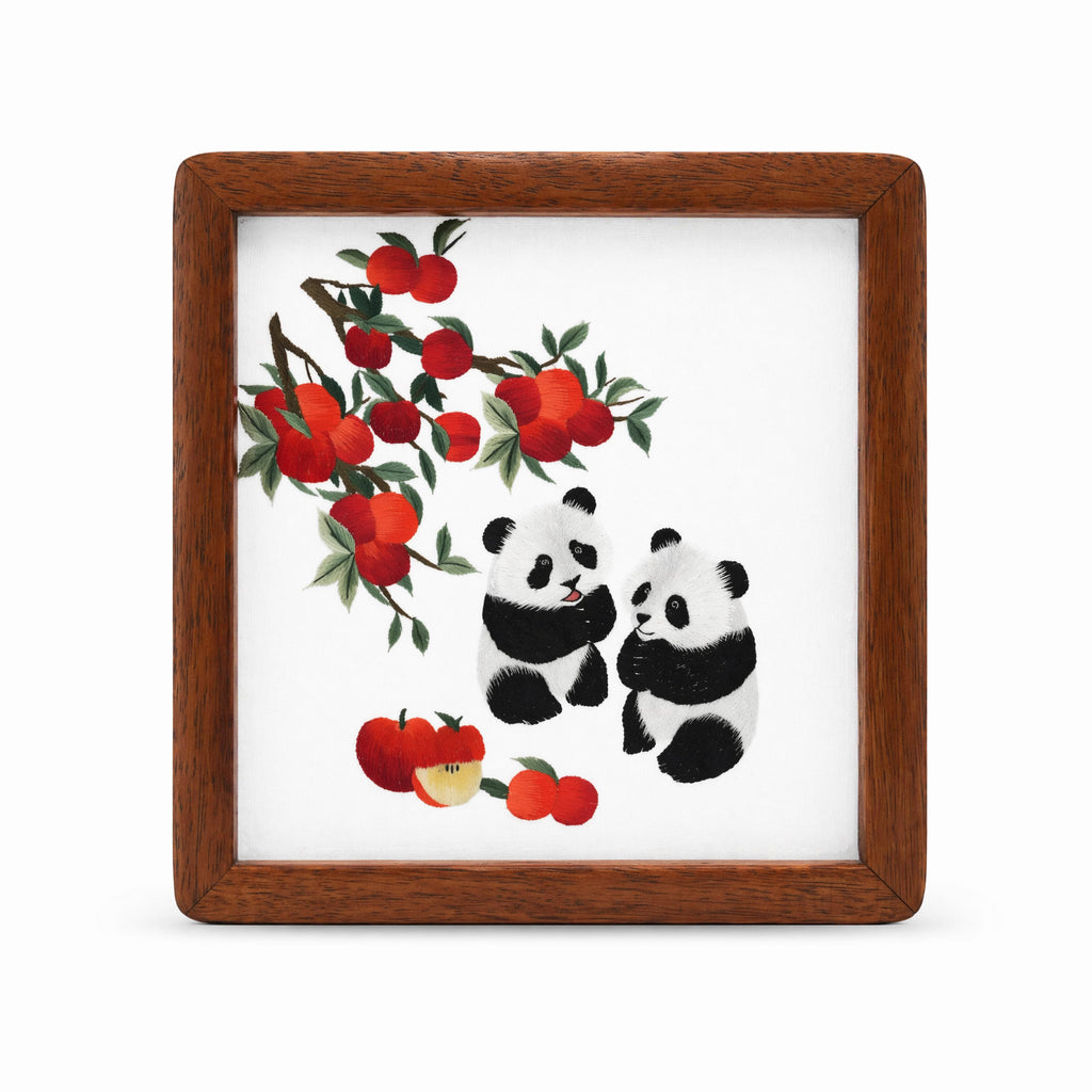 Apsastitch Double-Sided Persimmon Blessing Embroidery Table Screen – 68-Hour Handcrafted Xiang Embroidery Art Collectible, Silk Satin with Solid Wood Frame, Home Decor Art, Unique Chinese Housewarming Gift