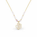 Apsastitch White Flower Pendant with Crystal Beads Copper-Plated Necklace – Copper-Plated Chain with Crystal Beads and White Floral Pendant, Fresh Elegant Jewelry Gift