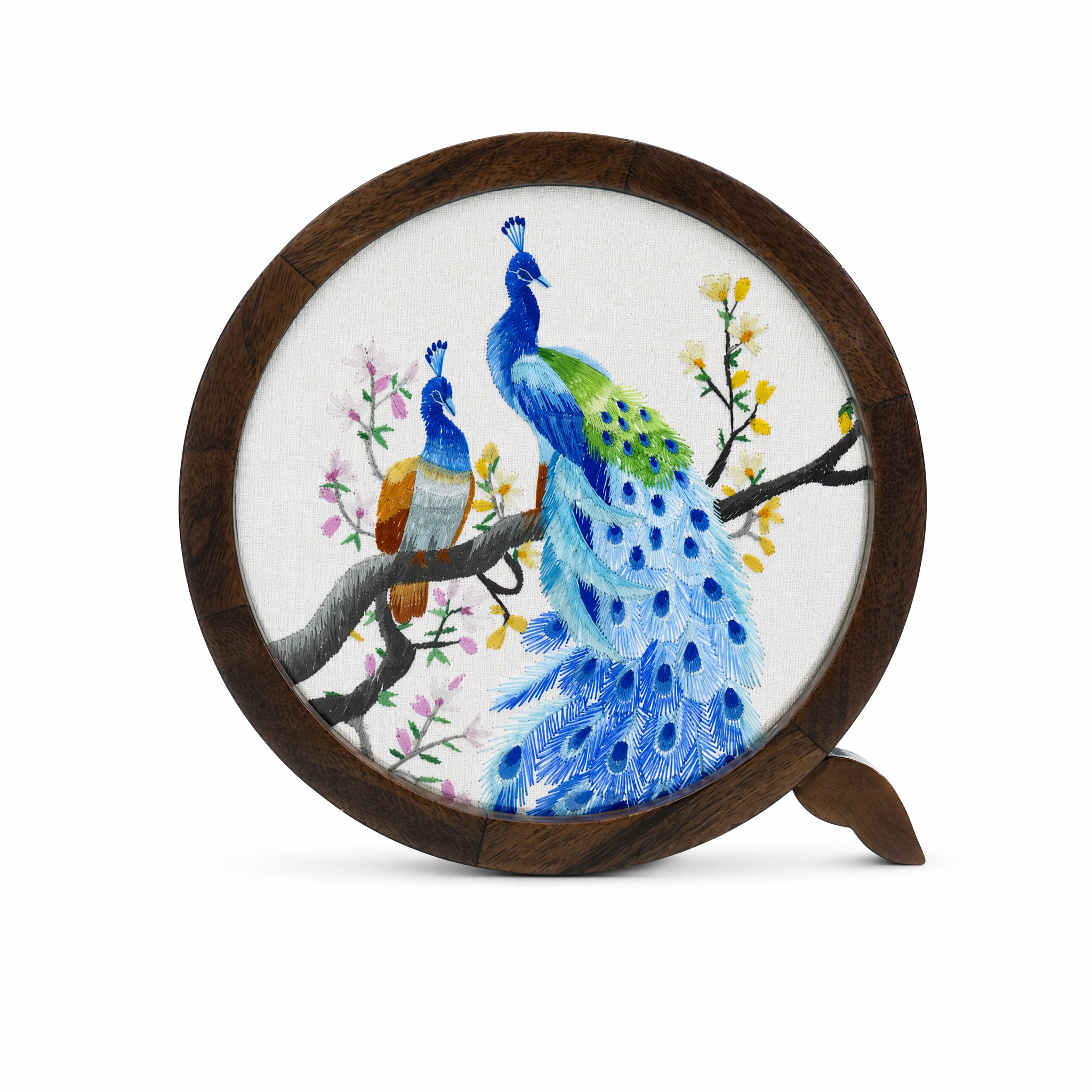 Apsastitch Double-Sided QQ Peacock Embroidery Table Screen – 48-Hour Handcrafted Xiang Embroidery Art Collectible, 16×16cm Silk Satin with Walnut Wood Frame