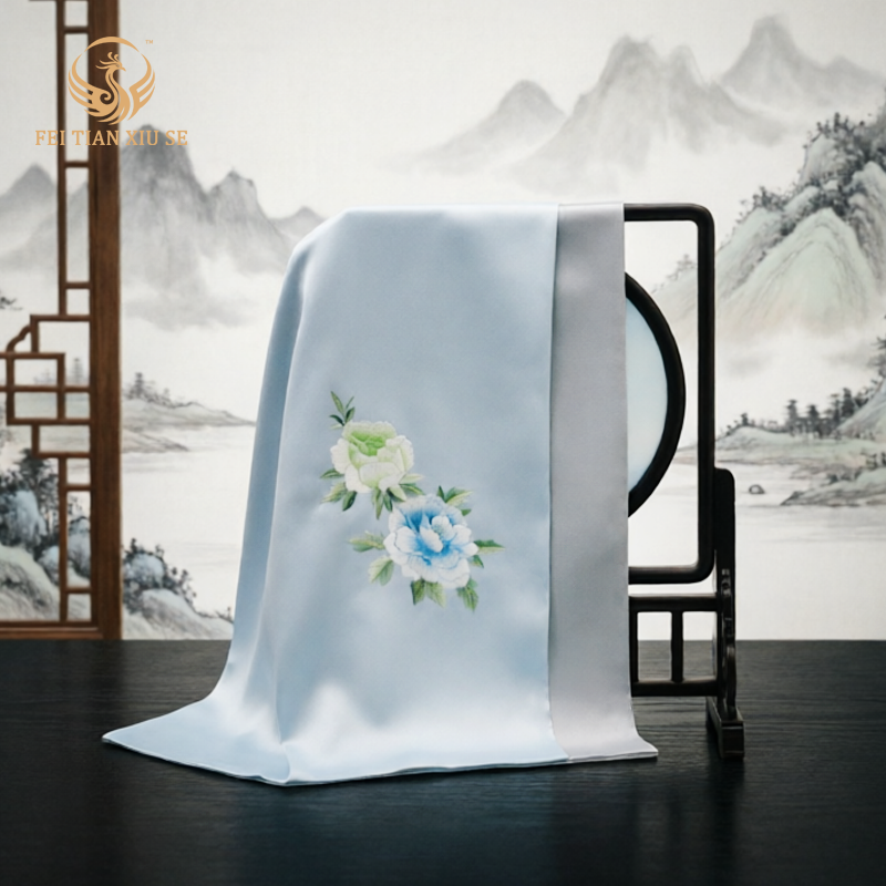 Luxury Handmade Embroidered Silk Scarf Women 100% Real Mulberry Silk Shawl Wrap High-End Gift