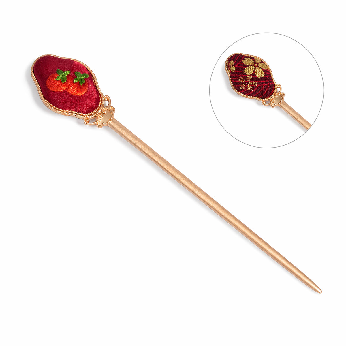 Apsastitch Xiang Embroidery Double-Sided Hairpins Series – 12-Hour Handcrafted Intangible Cultural Heritage Hair Accessories, Mulberry Silk Thread, Peach Blossom/Peach Heart/Pink Rabbit/Strawberry Designs, Unique Chinese Floral Jewelry Gift