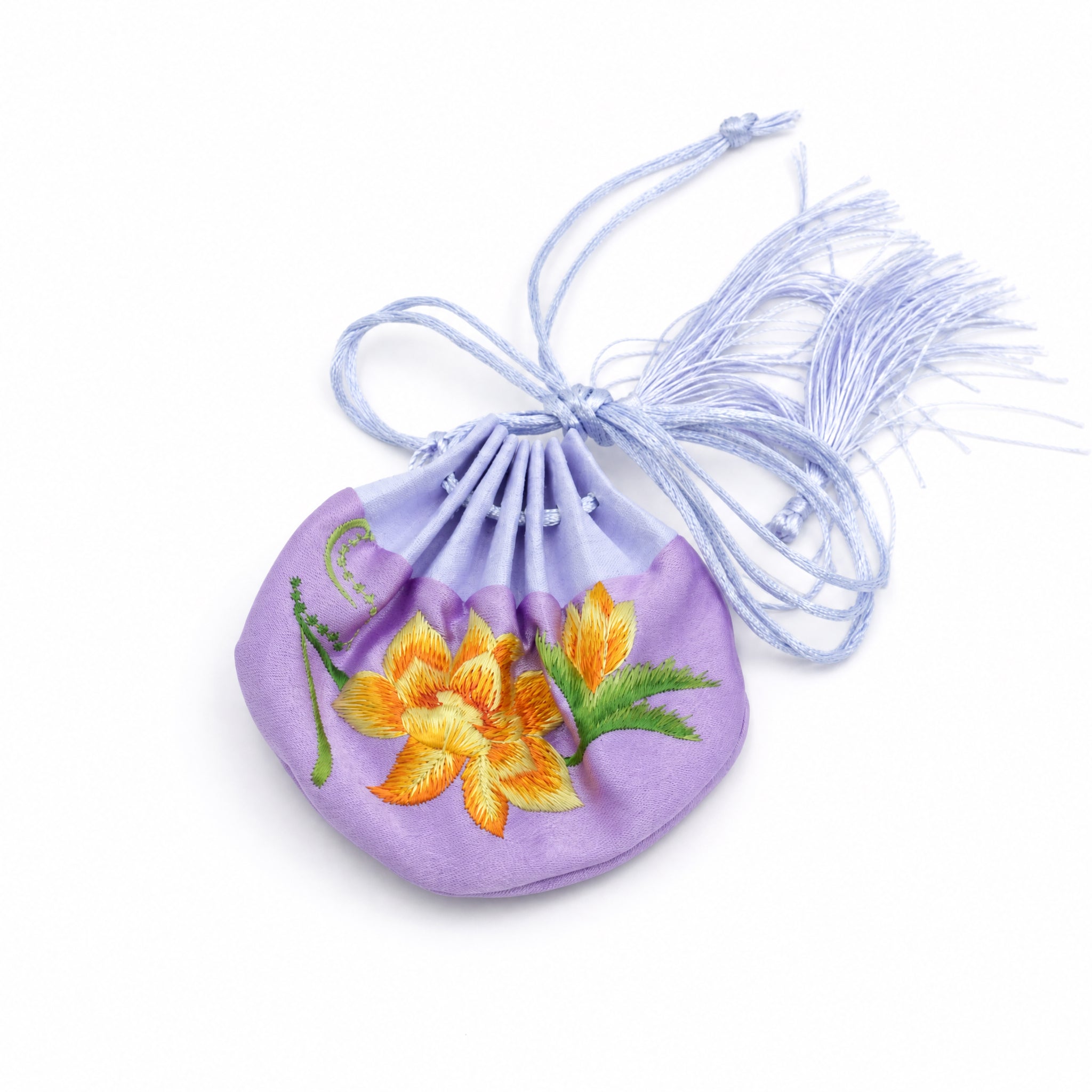 Apsastitch Su Embroidery "Golden Orchid" Sachet – 24-Handcrafted Silk Sachet with Tassel, Purple/Blue/Yellow Colors, Symbol of Prosperity & Honor, Unique Chinese Heritage Gift
