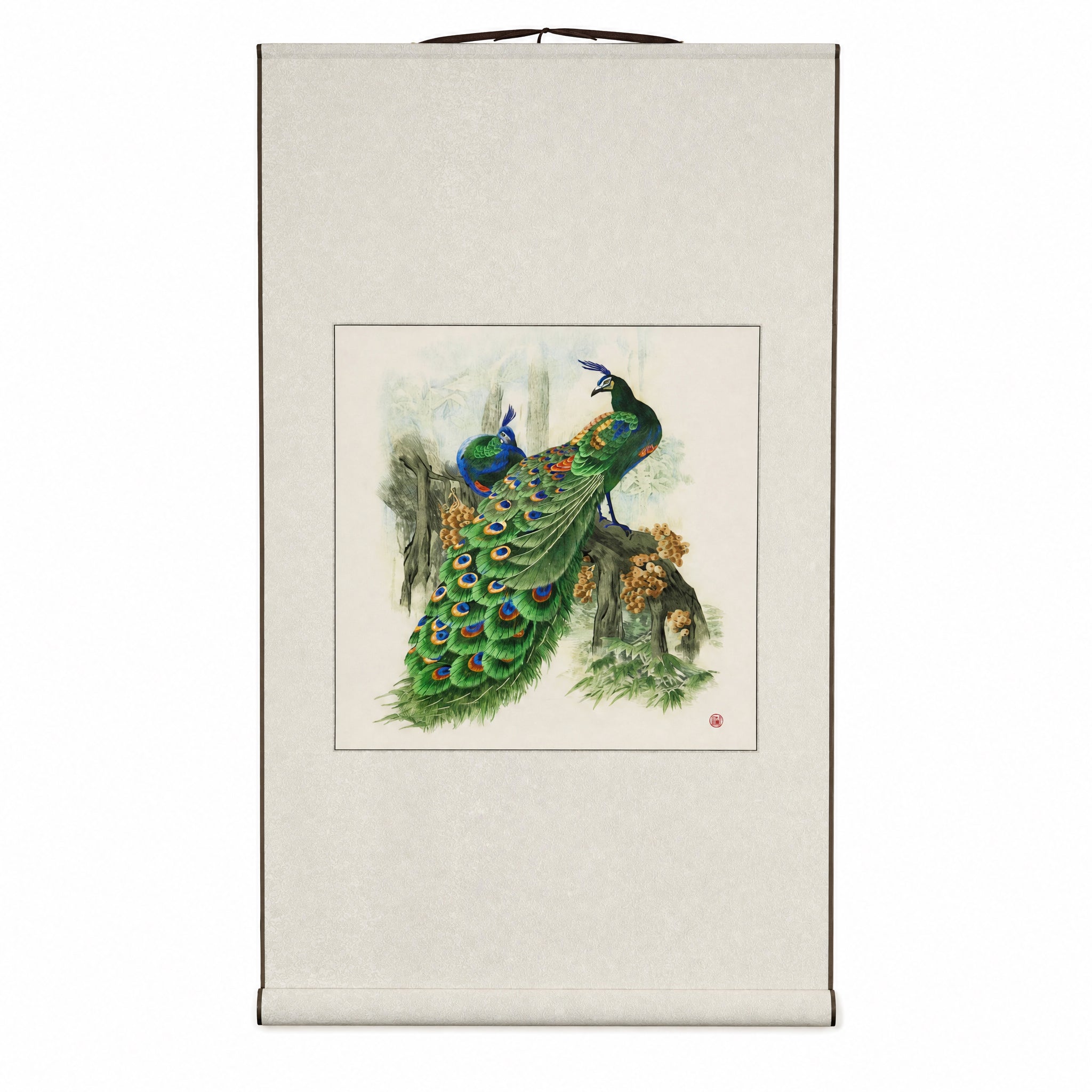 Apsastitch Xiang Embroidery "Peacock" Scroll – 96-Hour Handcrafted Silk Embroidery Wall Art with Brocade Mounting, Symbol of Nobility & Good Fortune, Unique Chinese Heritage Home Decor Gift