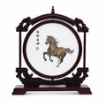 Apsastitch Double-Sided Galloping Horse Embroidery Table Screen – 120-Hour Handcrafted Xiang Embroidery Art Collectible, 43×38cm Silk Satin with Padauk Wood Frame