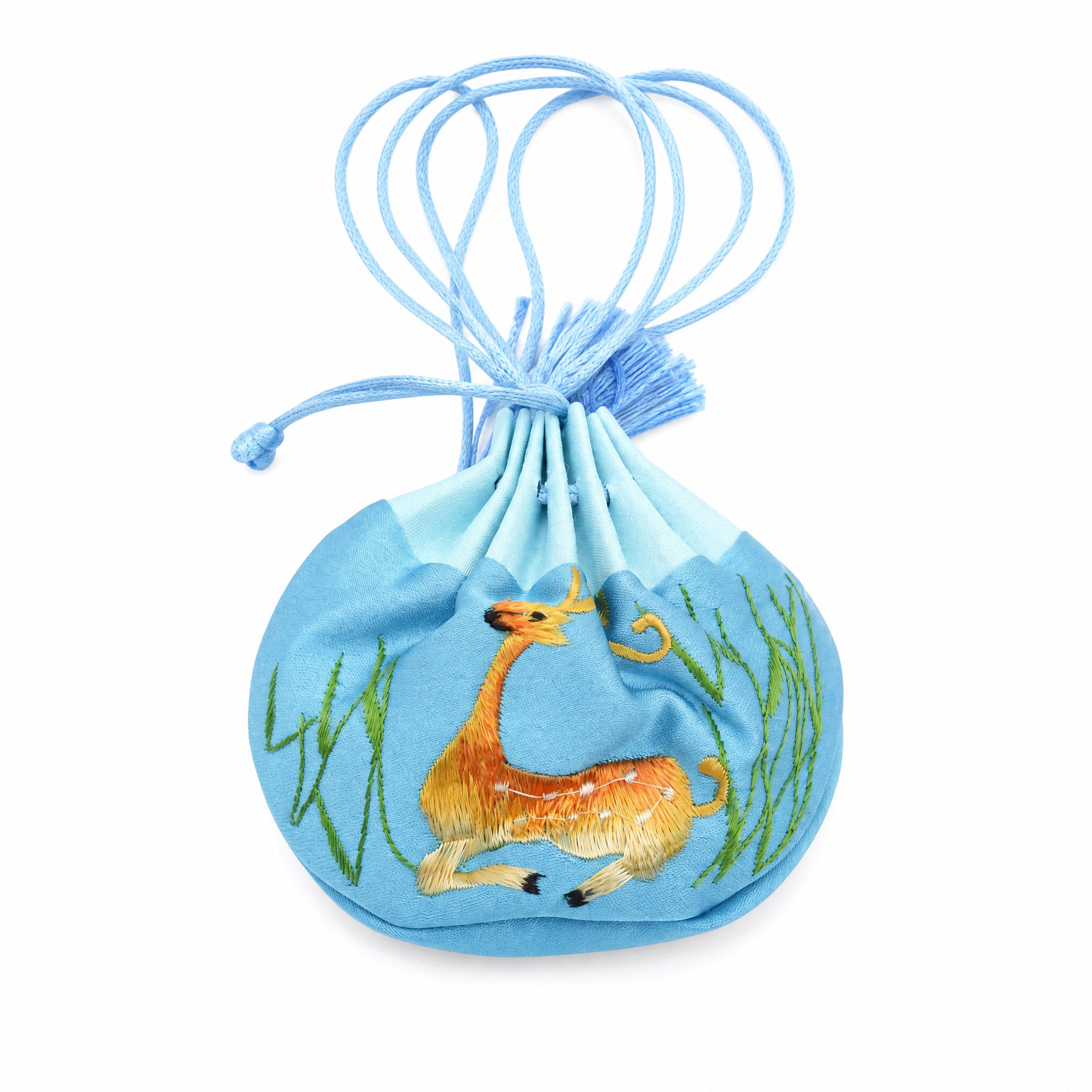 Apsastitch Su Embroidery "Deer" Sachet – 24-Handcrafted Silk Sachet with Tassel, Purple & Blue Colors, Symbol of Success & Prosperity, Unique Chinese Heritage Gift