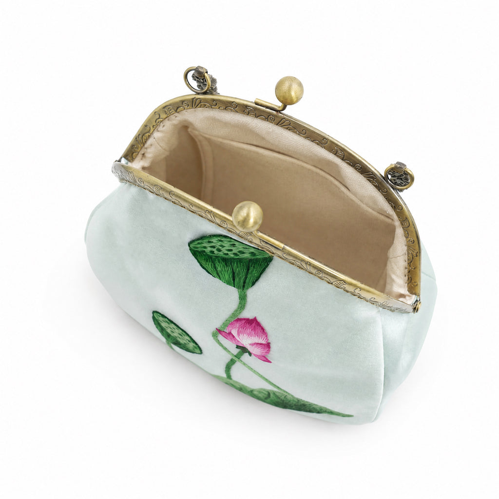 Apsastitch Su Embroidery "Lotus & Lotus Pod" Tote Bag – 216-Hour Handcrafted Silk Art Bag with Bronze Hardware, Unique Chinese Heritage Fashion Accessory Gift