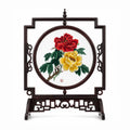 Apsastitch Double-Sided Different-Colored Peony Embroidery Table Screen – 240-Hour Handcrafted Xiang Embroidery Art Collectible, Silk Satin with Padauk Wood Frame, Home Decor Art, Unique Chinese Housewarming Gift
