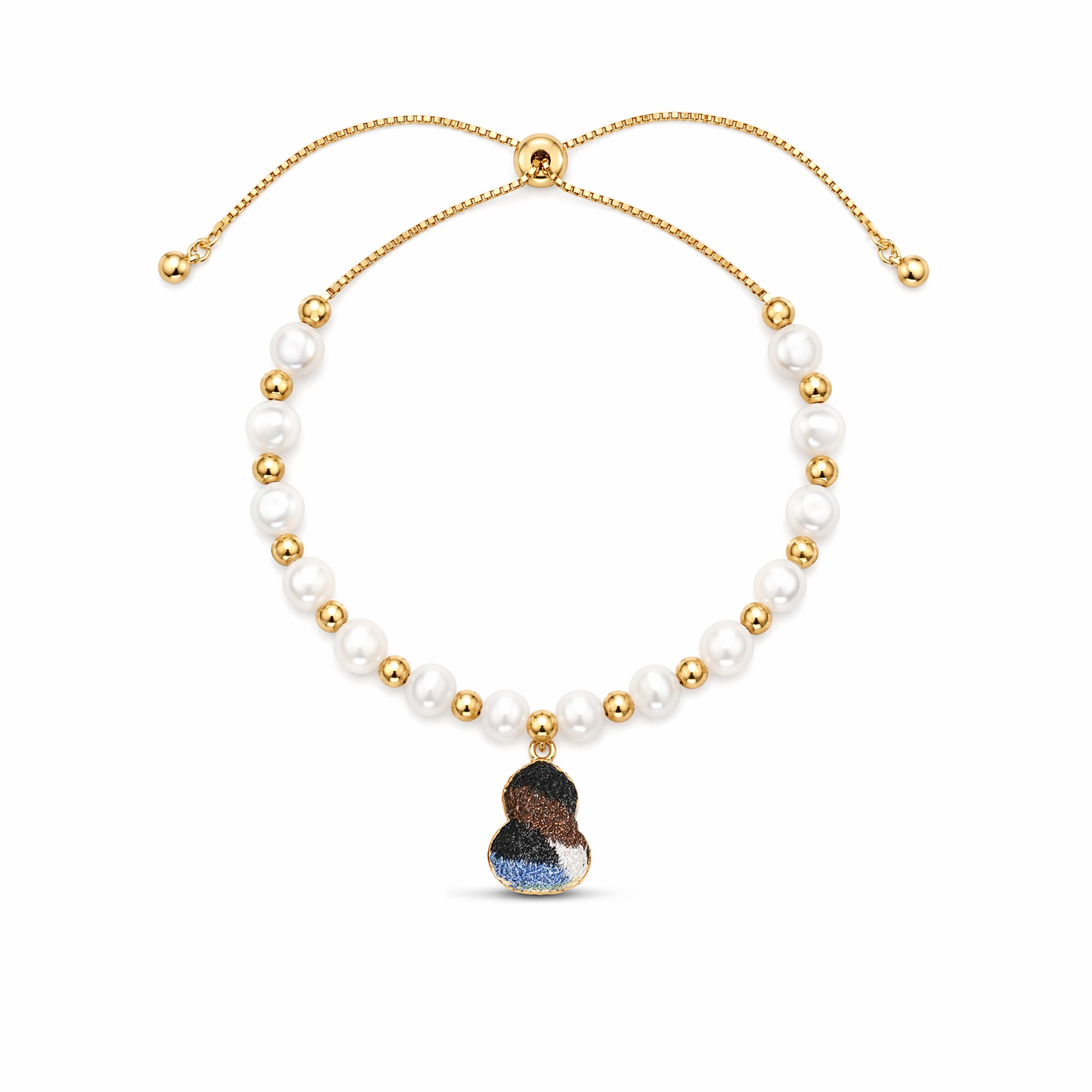 Apsastitch Hand-Embroidered Gourd Bracelet | 24K Gold Vermeil S925 Silver with Freshwater Pearl | Dunhuang Five-Color Blessing Jewelry | Limited Edition Certified Artisan Piece