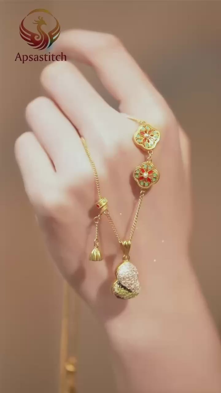 Apsastitch Dunhuang Silk Embroidery Pendant – 24K Gold Plated Necklace for Women