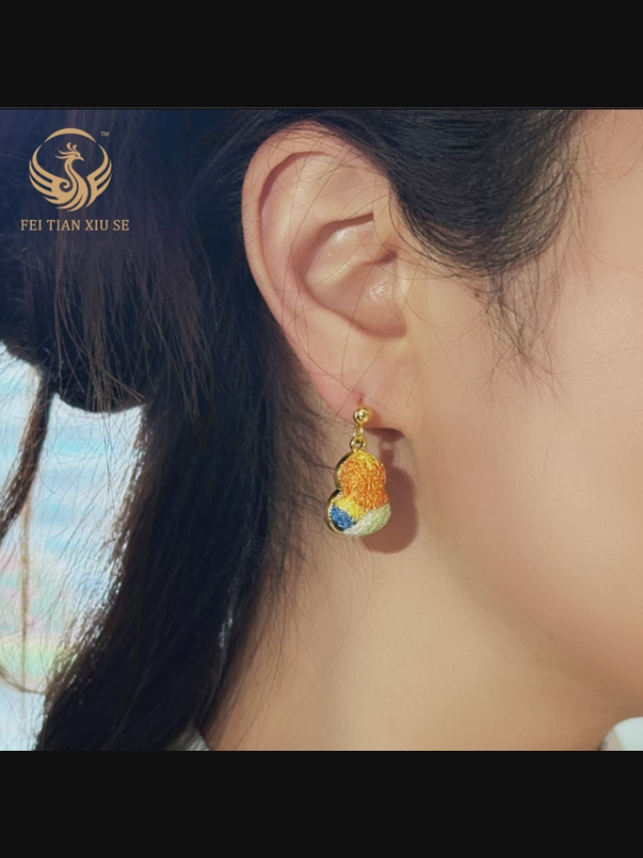 24KGold Plated Handmade Intangible Heritage Dangle Earrings Women Light Luxury Premium Gift